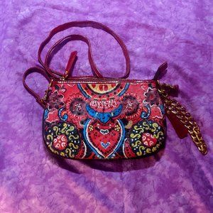 Vintage Sharif Hand painted alligator zipper purse thin strap multi-colored